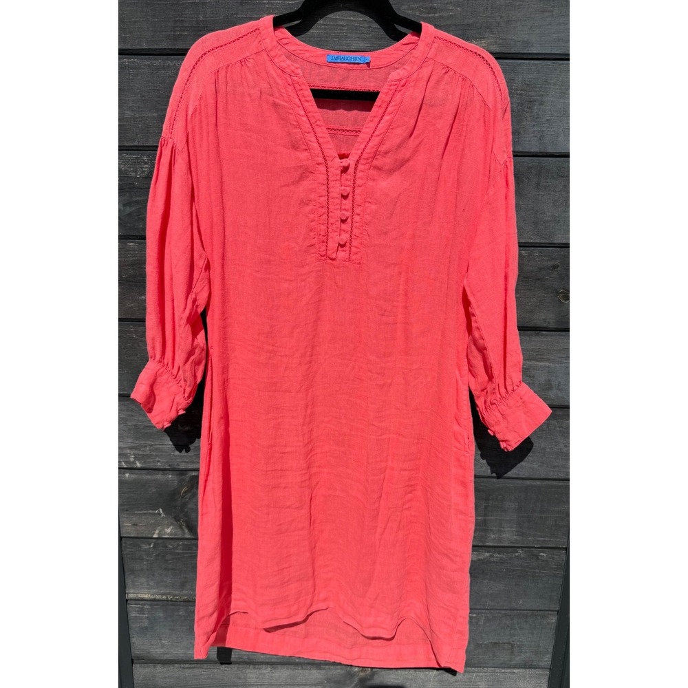 J.McLaughlin Womens Coral Pink 100% Linen Split Neck Tunic Shift Dress Size M